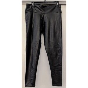 Spanx Women's Faux Leather Lined Black Hot Pants Ankle Size Large Chic Biker